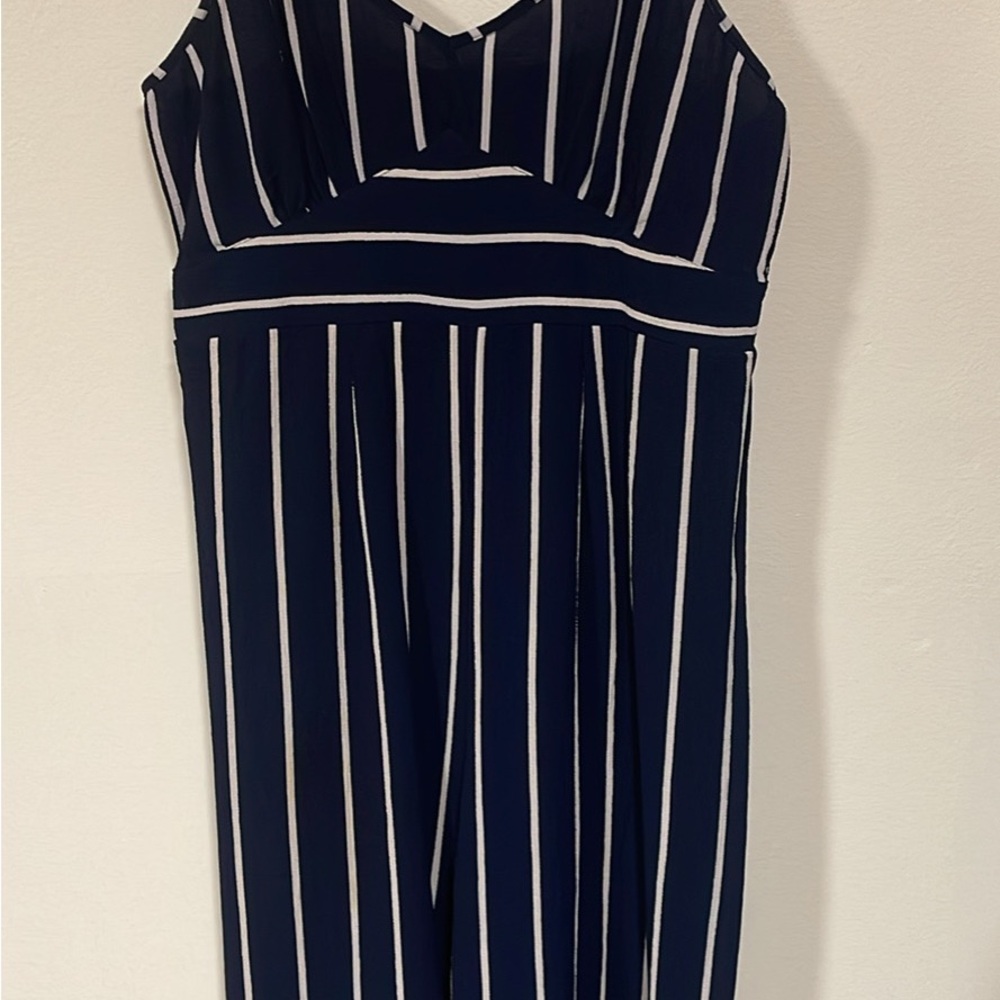 Navy and White Vertical Stripe Jumpsuit